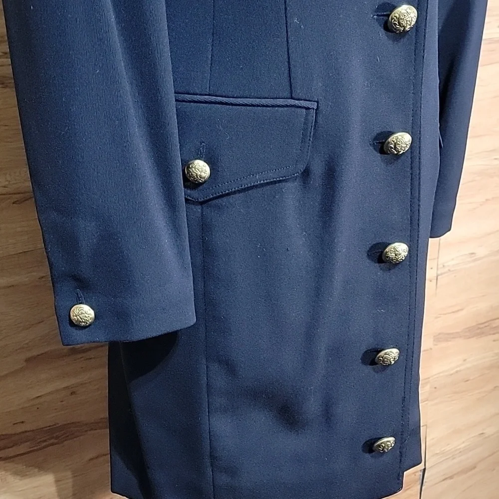 Vintage Bloomie’s Dana Buchman Fine Wool Navy Duster Jacket w/Gold Buttons - Picture 3 of 8